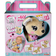 Simba 105893500 ChiChi Love Baby Boo, vācu versija, reaģē uz 12 balss komandām, ar vairāk nekā 60 dažādām skaņām, 30 cm, čivava plīša suns, interaktīvs mājdzīvnieks, no 3 gadiem, rozā krāsā