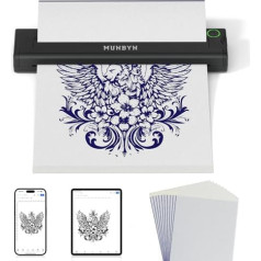 MUNBYN Tattoo Printer Bluetooth trafaretu printeris Tetovēšanas printeris ādas tetovēšanas printerim ar 10 lapām A4 tetovēšanas pārneses papīra termisko printeri Tetovējums iesācējiem, saderīgs ar Android iOS Mac