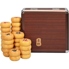 Ķīniešu Xiangqi Boxwood 2 spēlētājiem, tradicionālais pārnēsājamais ķīniešu šaha ceļojumu dēļu komplekts ar ādas šaha dēli un dāvanu kastīti (5,8 cm/2,3 collas)