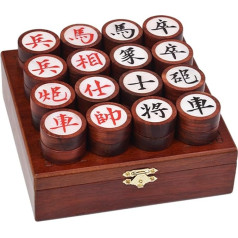 Stratēģijas spēle 2 spēlētājiem, tradicionālais ķīniešu Xiangqi šahs, pārnēsājams ceļojumu galda spēļu komplekts ar asins sandalkoka figūru un ādas šaha tāfeli (koka kastīte)