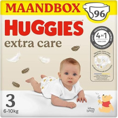 Huggies Extra Care autiņbiksītes 3. izmēra (4-9 kg) - iepakojumā 96 gab.