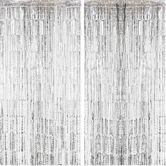 sourcing map 20 gabali Sudraba bārkstis aizkaru puse Streamers (3,3 ft x 8,5 ft) folijas bārkstis aizkari Sienas fonu Tinsel Streamers Dzimšanas dienas puse fona dekorācijas par