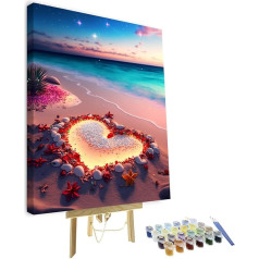 TISHIRON Heart Beach Paint by Numbers Adult Oil Hand Painting Sea Ocean Adult Painting by Numbers komplekti uz audekla ar otām Painting Art Craft Canvas Dāvanas 16 x 20 (Frame)