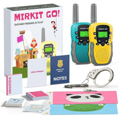 Mirkit Go 2 x Walkie Talkie Kids un 4 spēles: Meklēšana, karoga iekarošana, policija, slēpšanās un meklēšana spēle! Āra spēles bērniem + bezmaksas roku dzelži