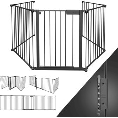 Ikodm Ugunskura drošības vārti ar durvīm 310 cm Metāla plīts drošības vārti Rotaļu nožogojums Barjeras vārti Dzīvnieku drošības vārti Durvju drošības vārti bērnu drošībai 5 gabali (65 x 75 cm katrs) Balti