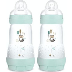 MAM - Easy Start Anti-Colic pudelīte 2+ mēnešiem (2 x 260 ml) Aqua - ar silikona zīdaiņa plūsmu 2 Ideāli piemērota jauktai zīdīšanai ar krūti - mazulim ar ventilējamu antikolikas pamatni