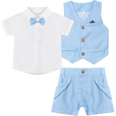 FEESHOW Children's Baby Boys Suit Gentleman Shirt Vest Shorts Set Summer Clothing Festive Wedding Christening Outfit