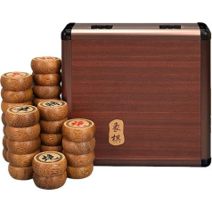 Tradicionālais ķīniešu Xiangqi šaha komplekts ceļošanai, pārnēsājams, ar venge figūrām, ādas šaha dēli un glabāšanas kārbu (alumīnija kaste, 5,8 cm/2,3 collas)