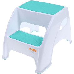 Dreambaby Toddler & Me 2 Up Step Stool, pakāpiena soliņš maziem bērniem, piemērots pieaugušajiem, iztur līdz 135 kg, tualetes kāpnes maziem bērniem un pieaugušajiem, neslīdošas uzlikas, vannas istabas soliņš, Aqua