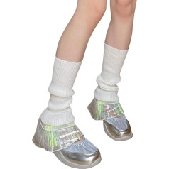 HDOYTXXM Sievietes japāņu trikotāžas Legwarmers krāsains Ruffle mežģīnes apdares Stretch Footless Calf zeķes Cosplay kāju seguma piedurkne