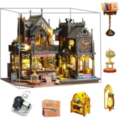 Magic Dollhouse DIY Miniature House Construction Kit, Magic Castle Puzzle Toy with Furniture LED Lights, Creative Child Teenager Birthday Gift (Plus Dust Cover and Music Box)