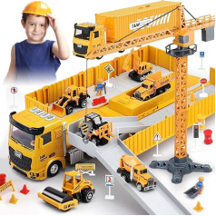 Esteopt Autotransporter Spielzeug Kinder Baufahrzeuge Kinder groß LKW Fahrzeug Spielzeug mit Kran Spielzeug Bulldozer Dampfwalze Gabelstapler für 3-8 Jahre Jungen (G-1294)