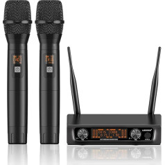 Wireless Microphone, UHF Dual Wireless Microphone, Professional Portable Karaoke Microphone with Digital Display, for Karaoke/Outdoor Performances/Event Parties/Conferences