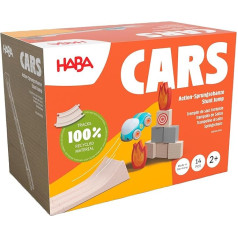 HABA Cars Action Jump Jump, Made of 70 Wood & 30% Recycled Plastic, Wood Colour/Colourful, Extra Large Elements