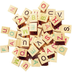 Abbaoww Krāsainas koka Scrabble plāksnītes, burti, koka figūriņas rokdarbiem, piekariņiem, burtnīcai un burtnīcai, 300 gab.