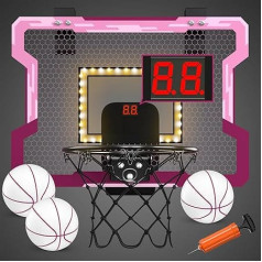 HYES Mini basketbola grozs bērniem, basketbola komplekts ar LED apgaismojumu, 3 bumbu sūknis, iekštelpu āra basketbola dēlis, sporta rotaļlieta, basketbola dēlis, rozā krāsā