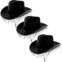 Cowgirl cepure pieaugušajiem Diamond 3 Pack Black Cowboy cepure ar dimantu bārkstīm Pieaugušo glitter Cowgirl cepure Western Party kostīmu aksesuāri