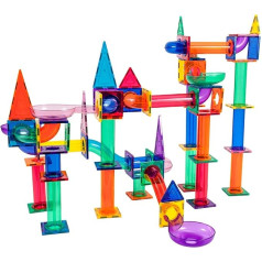 PicassoTiles Marble Run 150 dalių magnetinių plytelių lenktynių trasos žaislų rinkinys STEM statybų ir mokymosi edukacinis magnetinis statybinis rinkinys Vaikų smegenų vystymo žaislas Berniukai Mergaitės Amžius nuo 3 metų