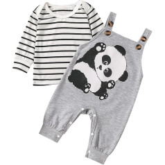 HaicoM Children's Boys Winter Newborn Baby Girls Boys Long Sleeve Striped T-Shirt Tops Jumpsuit Trousers Panda Romper 2 Pieces Outfits Clothing Set Cool Baby Clothes Boy, gray