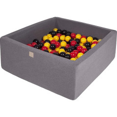 MEOWBABY Ball Pit 90 x 90 x 40 cm / 300 Balls Diameter 7 cm Baby Play Pool with Balls Square Ball Bath Ball Pool Made in EU Dark Grey Yellow / Red / Black