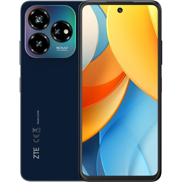 ZTE viedtālrunis Blade V60 VITA 2024 (16,76 cm (6,6 collu) HD+ displejs, 4G LTE, 4 GB RAM un 256 GB iekšējās atmiņas, 50 MP galvenā kamera un 8 MP priekšējā kamera, Dual SIM, Android 13) Zils