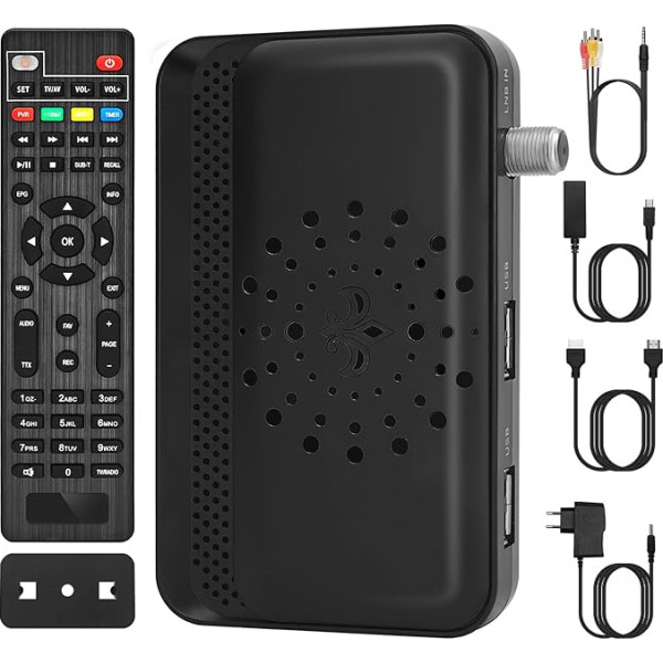 WEDETIAN Mini satelīta uztvērējs DVB-S2 Digitālais satelīta uztvērējs Full HD 1080p (SAT DVB-S/S2, HDTV, HDMI, USB multivides atskaņotājs, iepriekš instalētu programmu saraksts, miega taimeris, tālvadības pults)