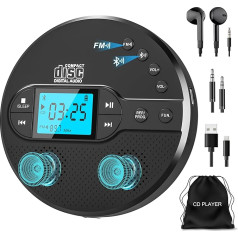 2024 Bluetooth CD atskaņotājs, pārnēsājams, Greadio Discman CD atskaņotājs ar 2000 mAh uzlādējamu, saderīgs ar FM raidītāju, USB, AUX, Walkman CD atskaņotājs ar austiņām un aizsardzību pret noslīdēšanu un triecieniem