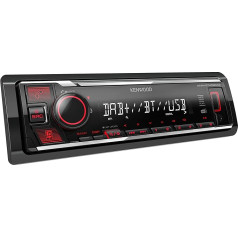 Kenwood KMM-BT408DAB USB autoradio ar DAB+ un Bluetooth brīvroku komplektu (skaņas procesors, USB, AUX, 1 x 2,5 V priekšizvads, 4 x 50 W, pogu apgaismojums, sarkans, komplektā ietilpst DAB+ antena)