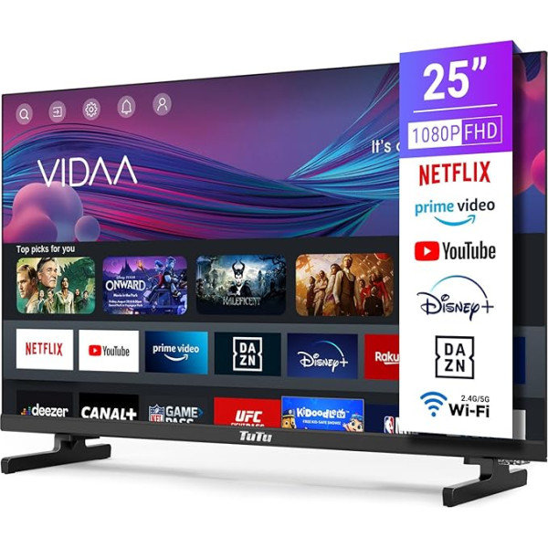 TuTu Smart TV 25 collu (64 cm) Full HD VIDAA televizors ar WLAN Trīskāršais uztvērējs (DVB-T/T2, DVB-C, DVB-S/S2) App Store HDMI USB (TUV25FQ1B, 2024)