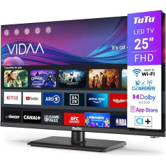 TuTu Smart TV 25 collu (64 cm) televizors (VIDAA) Full HD 1080P, trīs uztvērēji App Store WiFi, viesnīcas režīms, vidējā bāze (2024)