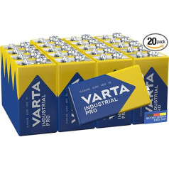 VARTA Industrial Pro akumulators 9V bloka sārmu baterijas 6LR61 (20 gab. iepakojumā), dizains var atšķirties