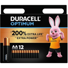 Duracell Optimum AA Mignon sārmu baterijas 1,5 V LR6 MX1500, 12 gab. iepakojumā