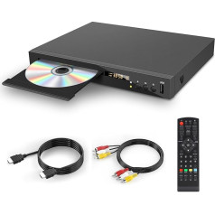 HD Blu-ray atskaņotājs, kompakts Blu-ray disku atskaņotājs HD 1080P DVD atskaņotājs televizoram ar HDMI izeju, AV izeju, koaksiālo izeju, USB ieeju, atskaņo visu reģionu 2 reģiona Blu-Ray diskus un DVD (melns)