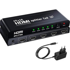 Ozvavzk 4K HDMI sadalītājs 1 in 4 Out Vienlaikus HDMI sadalītājs 4 monitoriem Spoguļattēls HDMI sadalītājs 1 in 4 Out Atbalsta 4K UHD HDCP1.4 3D 1080P Full HD Saderīgs ar X-Box HDTV projektoriem