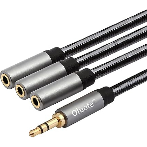 Oluote TRS 3,5 mm Male to 3 x TRS 3,5 mm Female Stereo audio pagarinātāja kabelis, austiņu sadalītāja kabelis skaļrunim MP3 PC (0,3M)