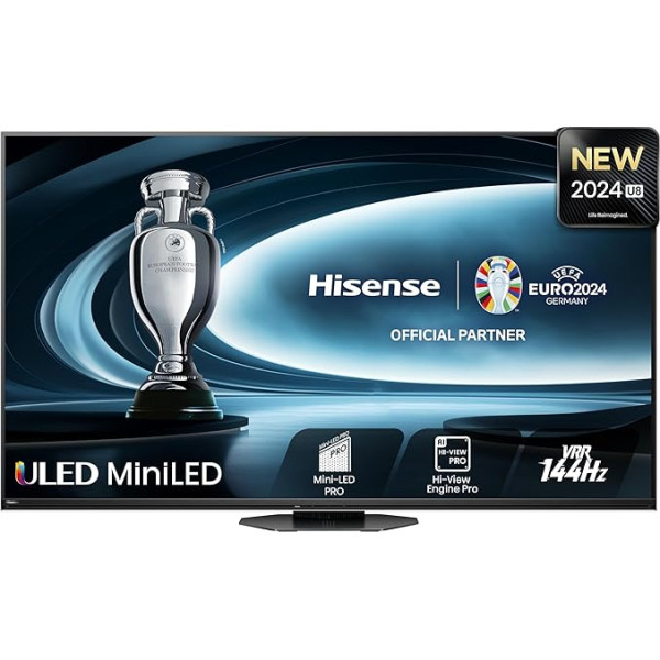 Hisense 65U8NQ 164 cm (65 collu) televizors, 4K Mini LED ULED HDR Smart TV, Quantum Dot, 120 Hz/ 144 Hz VRR, HDMI 2.1, Game Mode Pro, 2.1.2 kanālu skaņa, Dolby Vision IQ & Atmos, antracīts, [2024]