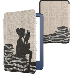 kwmobile Flip Case saderīgs ar Amazon Kindle (2022) Case - E-grāmatu lasītāja futrālis - Sieviete lasa Black Beige