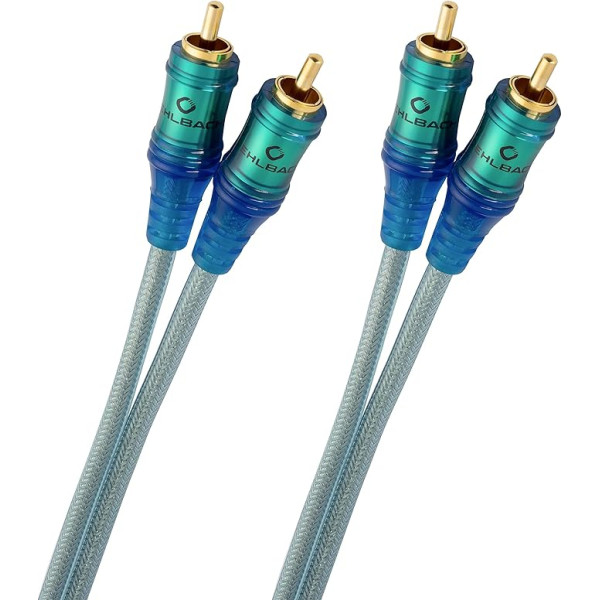 Oehlbach Ice Blue RCA kabelis 1,5 m - Audio kabelis atskaņotājam, mājas kinozālei un HiFi sistēmai - Divkārši ekranēts RCA kabelis no OFC - 2 x 1,5 m - Zils/caurspīdīgs