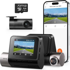 70mai Automobiļu priekšējā un aizmugurējā kamera A510, 2.7K 1944P WiFi Dash Cam ar 64GB SD karti, viedā dubultā automašīnas kamera ar autostāvvietas uzraudzību, super nakts redzamību, HDR, G-sensoru, ADAS, cilpas ierakstīšanu, lietotnes kon