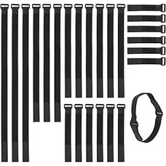 Verstellbare Kabelbinder, lösbare Klett-Kabelbänder für verschiedene Netzwerkkabel, Datenkabel und andere unordentliche Kabel, Kabelmanagement (15,2 cm, 25,4 cm, 40,6 cm, 55,9 cm, 71,1 cm), Schwarz,