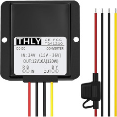 Līdzstrāvas pārveidotājs no 24V uz 12V 10A 120W ar drošinātāju Ūdensizturīgs pārveidotājs no 24V uz 12V golfa ratiņiem ar LED gaismu, motoriem, kravas automašīnām, kravas automobiļiem, laivām, solārajām sistēmām u.c. (DC15-40V plaša 