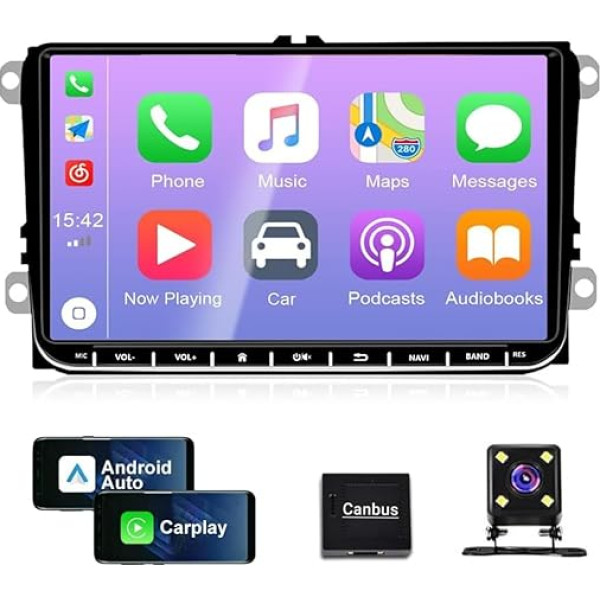 9 collu Carplay Android 12 Auto radio GPS navigācija AHD kamera 2+32G Saderīgs ar VW Touran Golf 5 6 Polo EOS (9 collu)