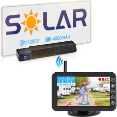 URVOLAX Solar Reversing Camera Wireless ar 5 collu monitoru, 1080P DIY uzstādīšana Automašīnas atpakaļgaitas kamera bezvadu ar akumulatoru, digitālais signāls IP69K Ūdensizturīga atpakaļgaitas kamera Motorhome Caravan Truck