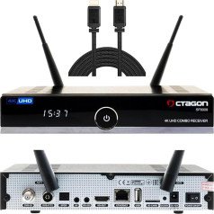 OCTAGON SF8008 UHD 4K kombinētais uztvērējs + NONIC HDMI kabelis, satelīta kabelis un DVB-T2 uztvērējs, E2 Linux un Define OS, DVB-S2X un T2C, ar PVR ierakstīšanas funkciju, Gigabit LAN, karšu lasītājs, satelīta uz IP, WiFi