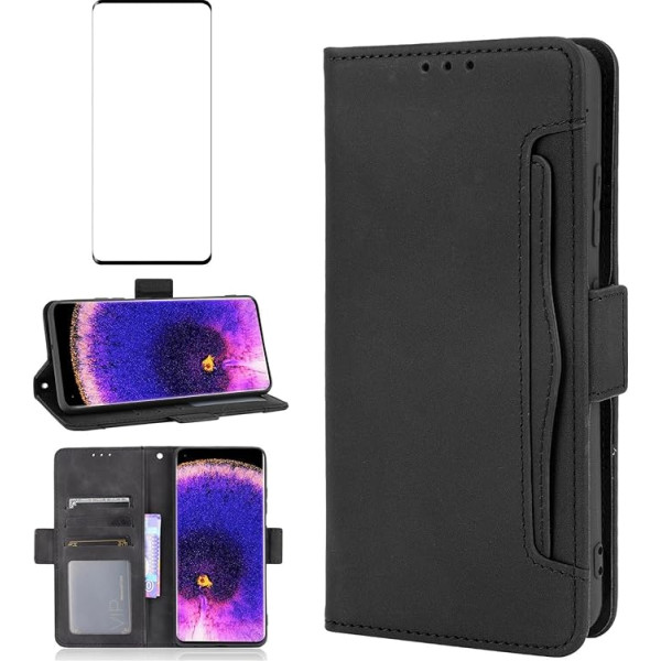 Asuwish Mobilā tālruņa korpuss priekš OPPO Find X5 Pro Case with Glass Film Protective Film Card Slot Foldable Leather Wallet Stand Mobilajā tālruņa futrāļi X 5 5X X5Pro 5G Mobile Phone Cases Aizsargapvalks Tālruņa aizsargapvalks