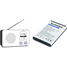 TechniSat Viola 2 C IR Pārnēsājamais interneta radio (DAB+, FM, WLAN, 2,4 collu krāsu displejs), balts/ melns un baterija digitālajam radio 1/2, TECHNIRADIO RDR, TECHNIRADIO 6 IR, 3,7 V un 1050 mAh