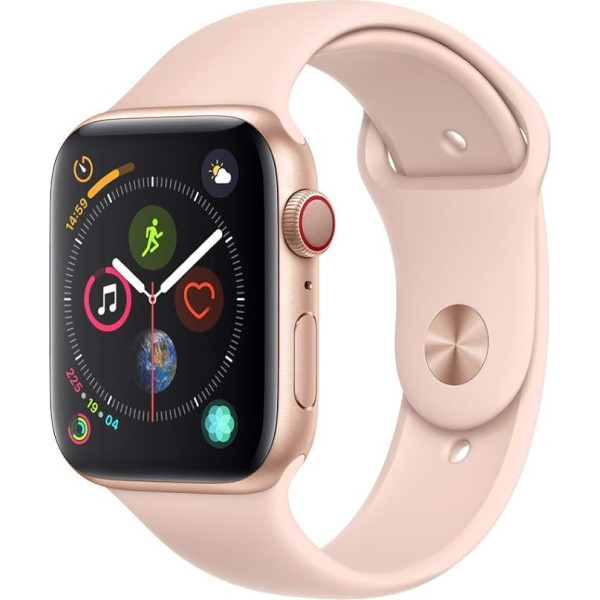 Apple Watch Series 4 44mm (GPS + Cellular) - Alumīnija siksniņa zelta krāsā ar smilškrāsas sporta aproci (Bendra)