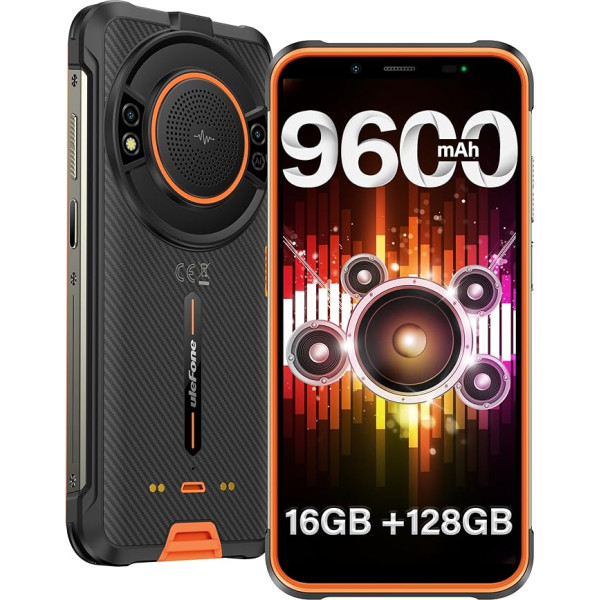 Ulefone Power Armor 16S izturīgs viedtālrunis 2024, 16GB+128GB/2TB, 9600mAh, Skaļrunis 122dB, Octa-Core, Android 13 neiznīcināms tālrunis 5,93 collas HD+, 50MP, Dual SIM 4G/IP68/IP69K/OTG/GPS/NFC Orange