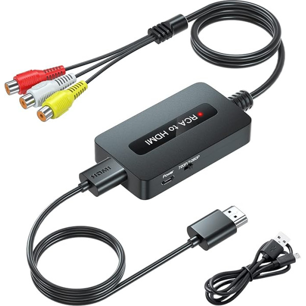 Sieviešu RCA uz HDMI kabeļu pārveidotājs ar RCA un HDMI kabeļiem, CVBS kompozītmateriālu AV uz HDMI pārveidotājs, kompozītmateriālu AV RCA uz HDMI pārveidotājs N64/PS2/Wii