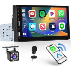 [Bezvadu] Hikity 1Din auto radio ar 7 collu ekrānu, saderīgs ar bezvadu CarPlay/Android auto, auto radio Bluetooth ar diviem USB pieslēgvietām Kameras atpakaļgaitas kameras tālvadības pults Mic FM radio